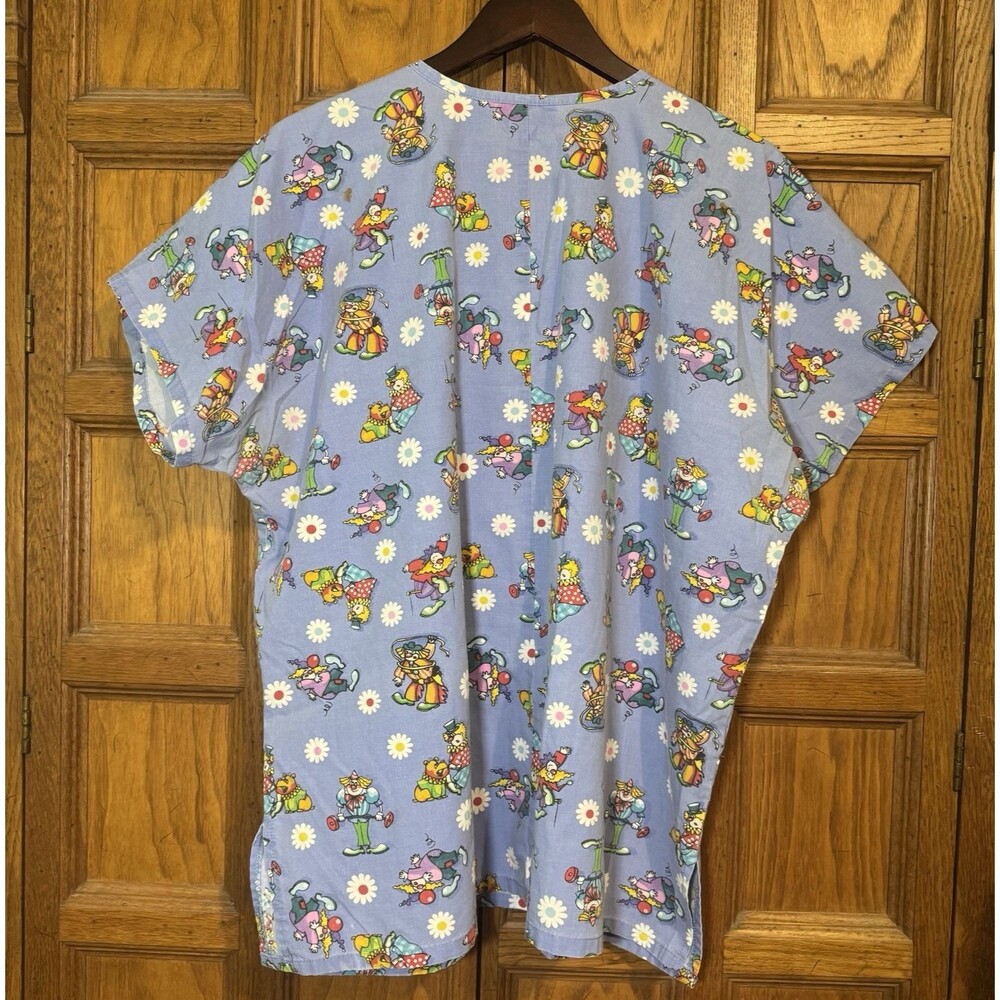 MHD Scrubs Clown Top Unisex XL Blue Cotton Poly 3 Pockets V-Neck Short Sleeves - Picture 11 of 13